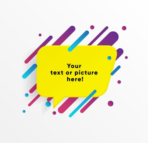 Yellow abstract Text box shape with trendy neon lines and circles. Vector background.