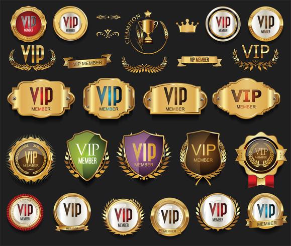 Insignias y etiquetas de oro premium de lujo vector