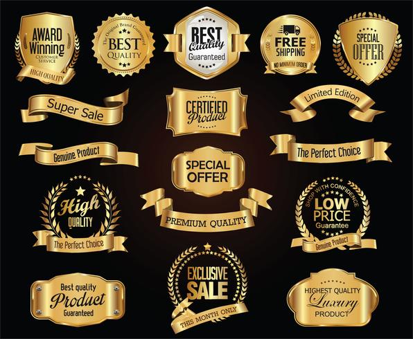 Insignias y etiquetas de oro premium de lujo vector