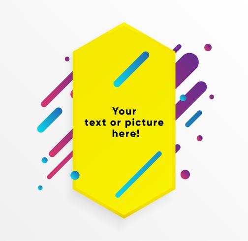 Forma abstracta amarilla del cuadro de texto con las líneas y los círculos de neón de moda. Vector de fondo