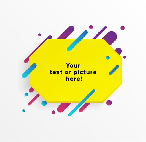 Yellow abstract Text box shape with trendy neon lines and circles. Vector background.