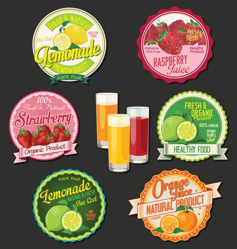 Colección de etiquetas de diseño retro de frutas orgánicas vector