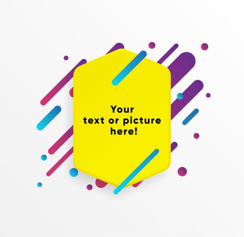 Yellow abstract Text box shape with trendy neon lines and circles. Vector background.