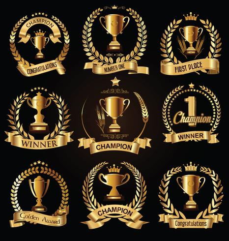 Colección de trofeos deportivos y premios retro negro. vector