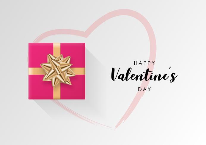 Valentines day vector background. Colorful wrapped gift box with ribbon. Festive vector illustration.