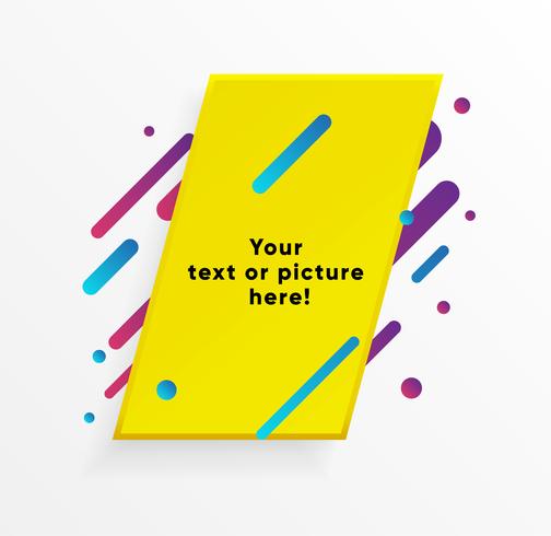 Yellow abstract Text box shape with trendy neon lines and circles. Vector background.
