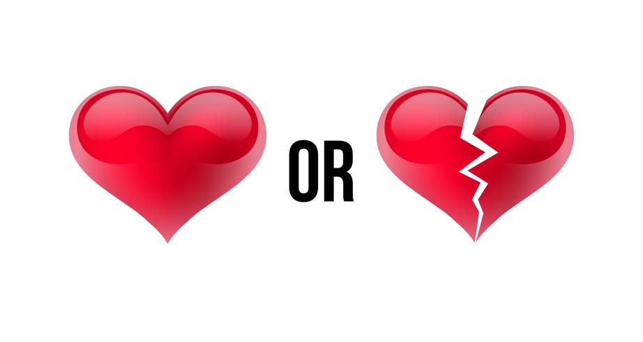 Do you love me Yes OR No Heart and broken heart. Isolated in white background. Vector illustration