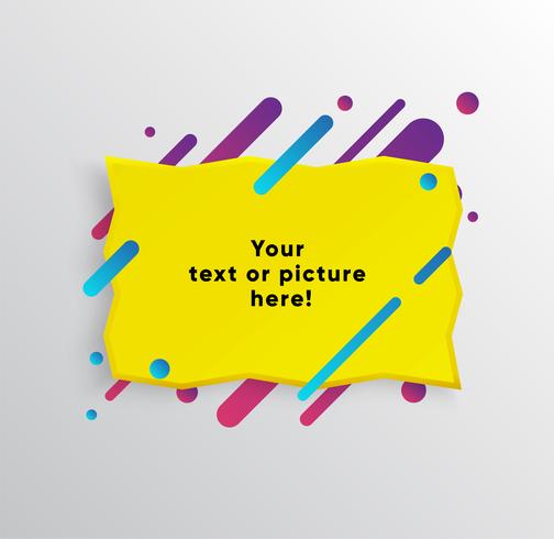 Yellow abstract Text box shape with trendy neon lines and circles. Vector background.