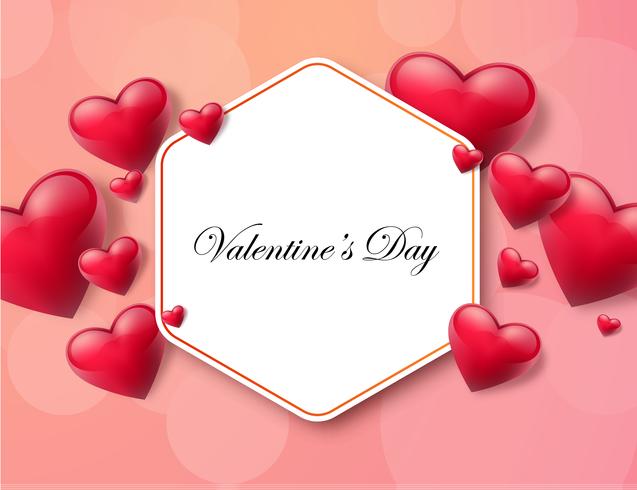 Valentine's day background with text box and beautiful hearts. Vector illustration