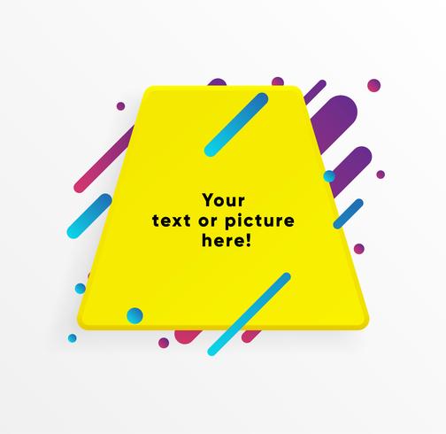 Yellow abstract Text box shape with trendy neon lines and circles. Vector background.