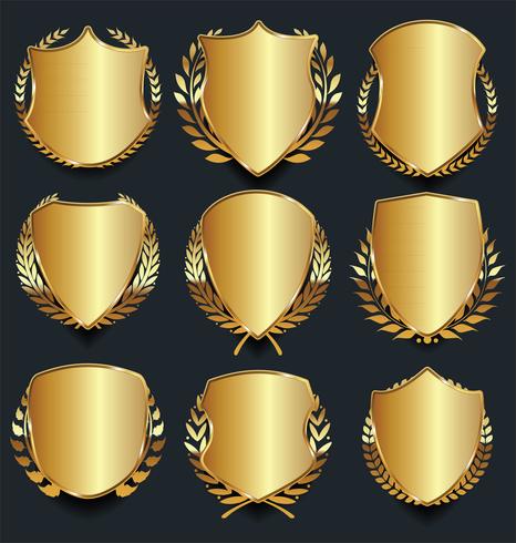 Gold and black shield with gold laurels vector