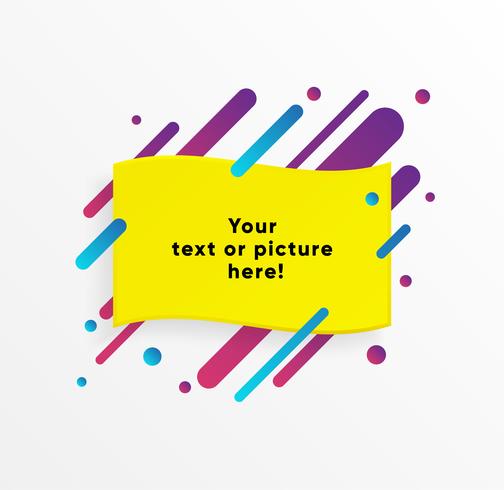 Yellow abstract Text box shape with trendy neon lines and circles. Vector background.