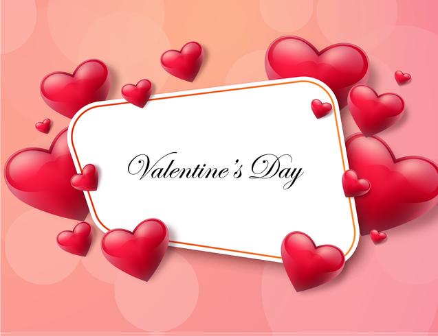 Valentine's day background with text box and beautiful hearts. Vector illustration