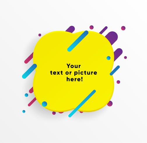 Yellow abstract Text box shape with trendy neon lines and circles. Vector background.