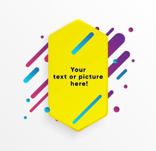 Forma abstracta amarilla del cuadro de texto con las líneas y los círculos de neón de moda. Vector de fondo