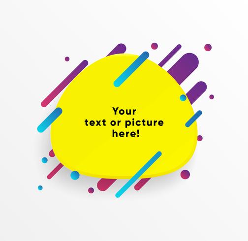 Yellow abstract Text box shape with trendy neon lines and circles. Vector background.