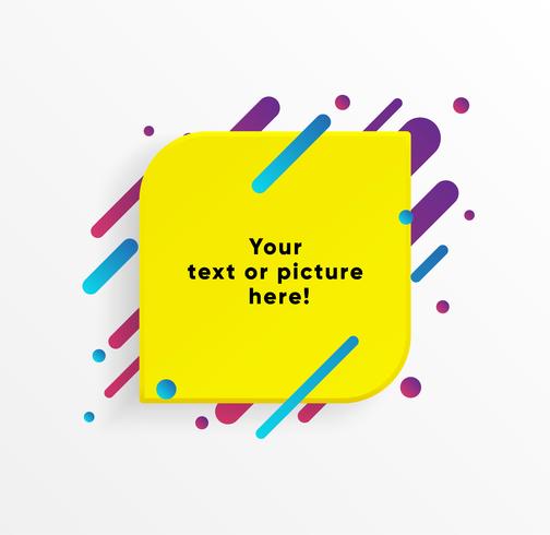 Yellow abstract Text box shape with trendy neon lines and circles. Vector background.