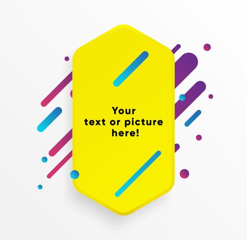 Forma abstracta amarilla del cuadro de texto con las líneas y los círculos de neón de moda. Vector de fondo