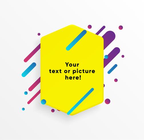 Yellow abstract Text box shape with trendy neon lines and circles. Vector background.