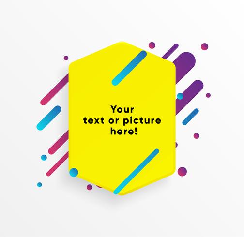 Forma abstracta amarilla del cuadro de texto con las líneas y los círculos de neón de moda. Vector de fondo