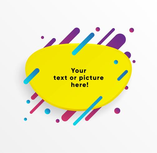 Yellow abstract Text box shape with trendy neon lines and circles. Vector background.