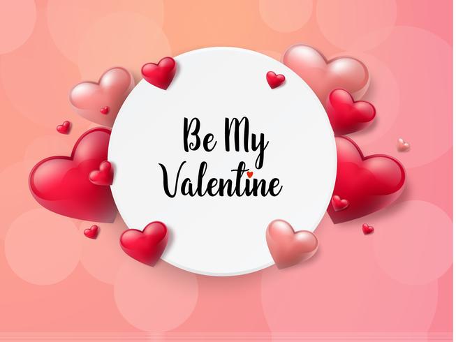 Valentine's day background with text box and beautiful hearts. Vector illustration