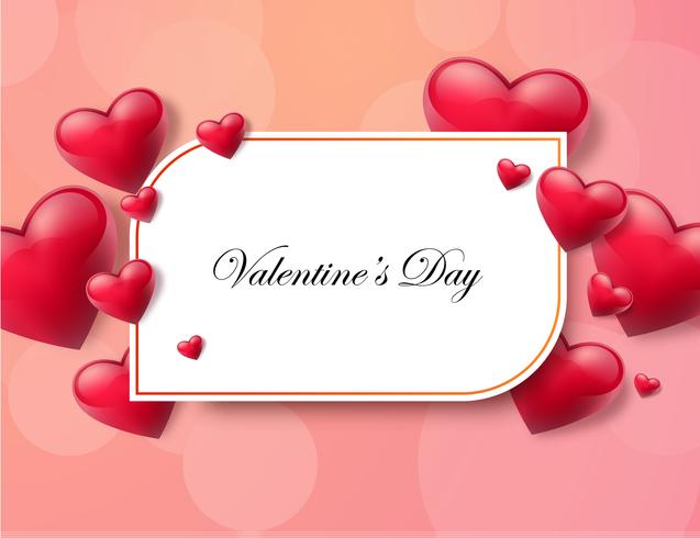 Valentine's day background with text box and beautiful hearts. Vector illustration