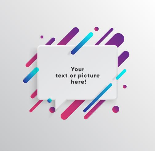 Vector background with paper card and abstract colorful shapes. Trendy neon lines and circles wallpaper in a modern material design style.