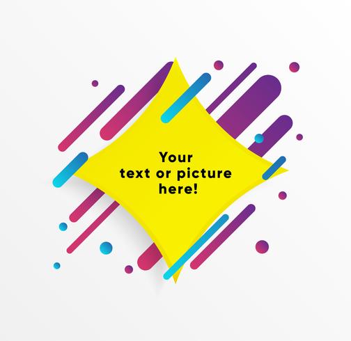 Forma abstracta amarilla del cuadro de texto con las líneas y los círculos de neón de moda. Vector de fondo