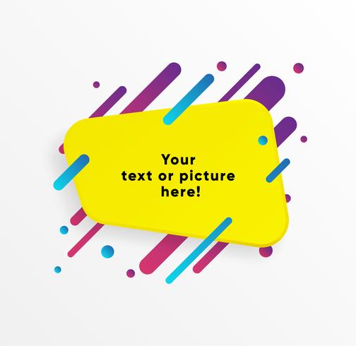 Yellow abstract Text box shape with trendy neon lines and circles. Vector background.