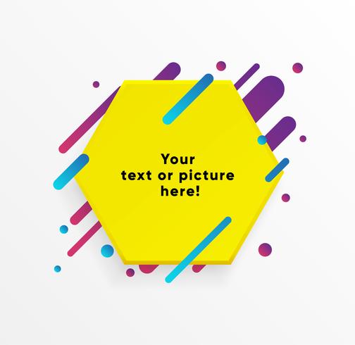 Yellow abstract Text box shape with trendy neon lines and circles. Vector background.