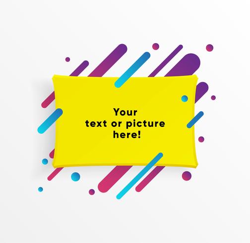 Yellow abstract Text box shape with trendy neon lines and circles. Vector background.