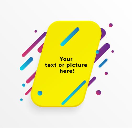 Yellow abstract Text box shape with trendy neon lines and circles. Vector background.