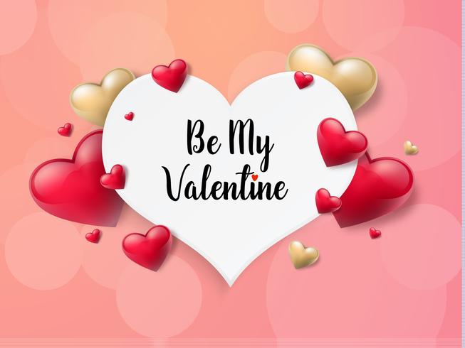 Valentine's day background with text box and beautiful hearts. Vector illustration