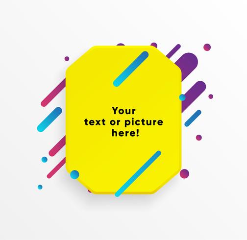 Yellow abstract Text box shape with trendy neon lines and circles. Vector background.