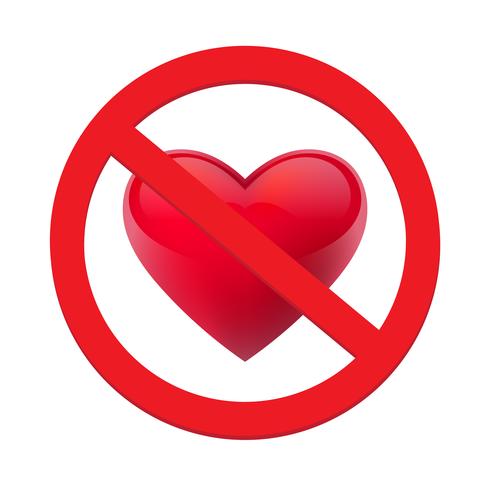 Ban love heart. Symbol of forbidden and stop love. Vector illustration - Vector