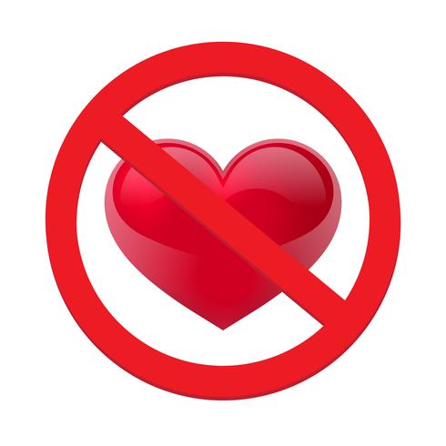 Ban amor corazón. Símbolo de prohibido y alto amor. Ilustración vectorial - vector