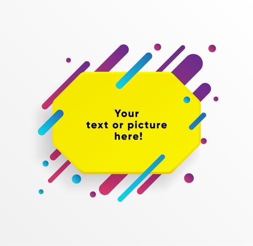 Yellow abstract Text box shape with trendy neon lines and circles. Vector background.