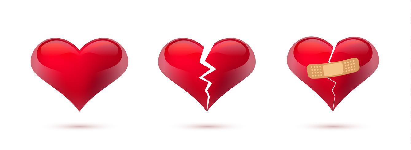 Broken hearts vector set of realistic icons and symbols. Isolated in white background. Vector illustration