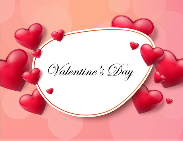 Valentine's day background with text box and beautiful hearts. Vector illustration