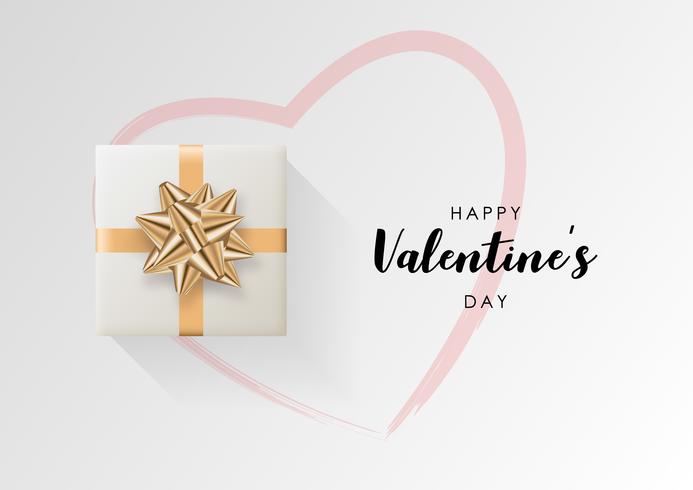 Valentines day vector background. Colorful wrapped gift box with ribbon. Festive vector illustration.