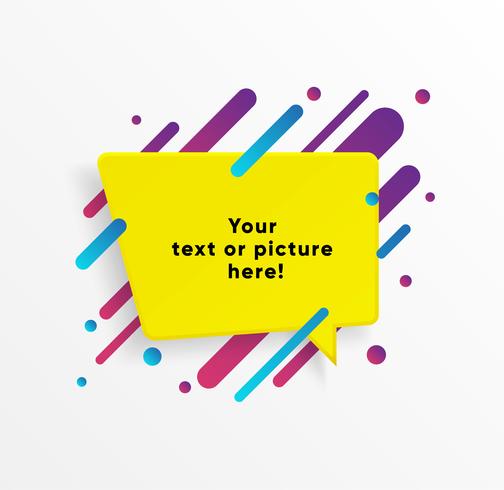 Yellow abstract Text box shape with trendy neon lines and circles. Vector background.