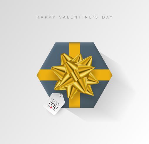 Valentines day vector background. Colorful wrapped gift box with ribbon. Festive vector illustration.