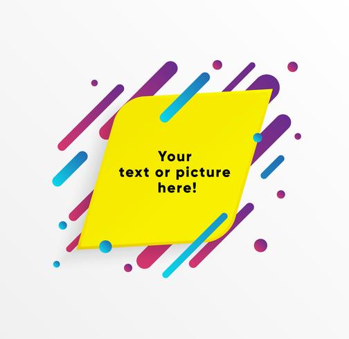 Yellow abstract Text box shape with trendy neon lines and circles. Vector background.