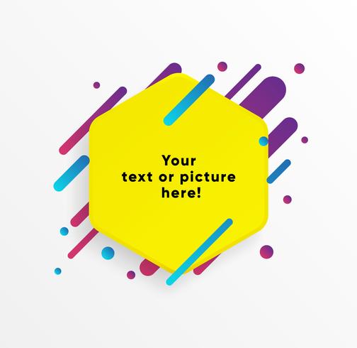 Yellow abstract Text box shape with trendy neon lines and circles. Vector background.