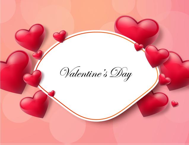 Valentine's day background with text box and beautiful hearts. Vector illustration