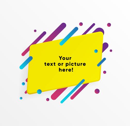 Yellow abstract Text box shape with trendy neon lines and circles. Vector background.