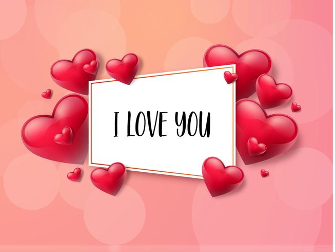 Valentine's day background with text box and beautiful hearts. Vector illustration