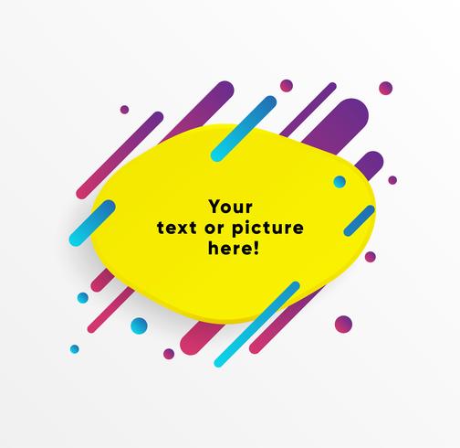 Yellow abstract Text box shape with trendy neon lines and circles. Vector background.