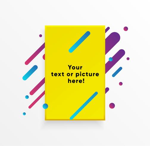 Yellow abstract Text box shape with trendy neon lines and circles. Vector background.